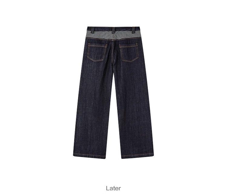 FMACM Checkered Spliced Bare Denim Trousers