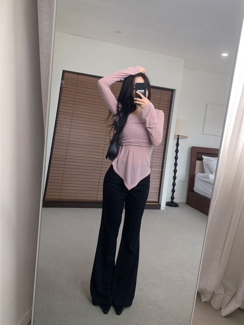 Berre Wrap Shirring Asymmetric Long Sleeve Tee