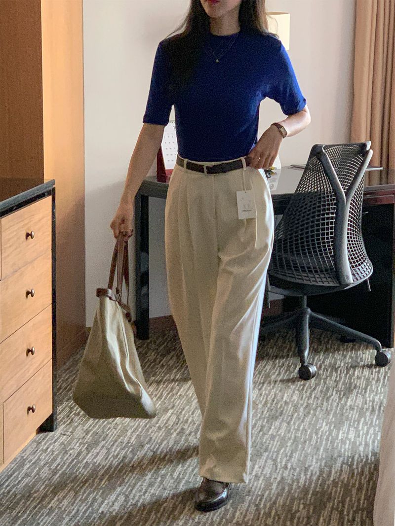 luch wool pintuck wide slacks