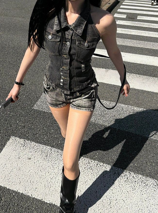 26SS★ [MADE] Corset Denim Halter Top
