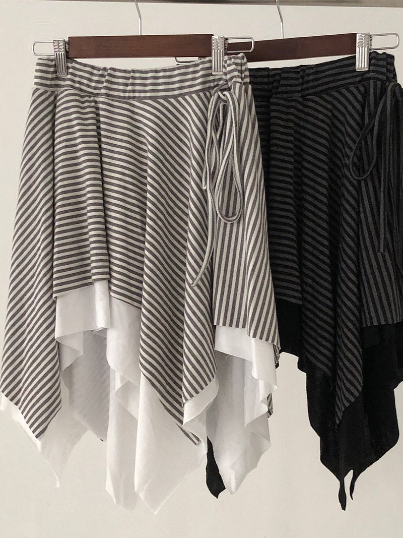 Side Strap Stripe Unbal Skirt