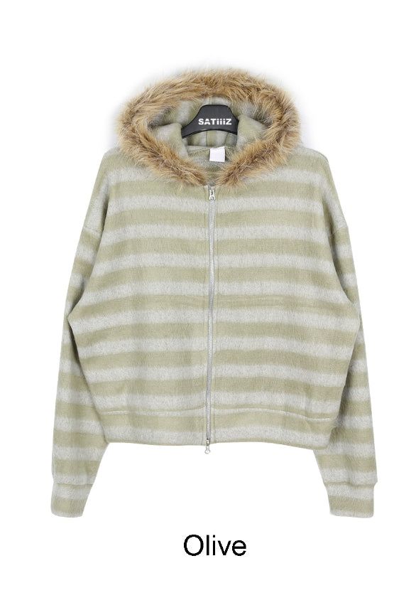 Ready Fur Crop Knit Hood Zip-Up