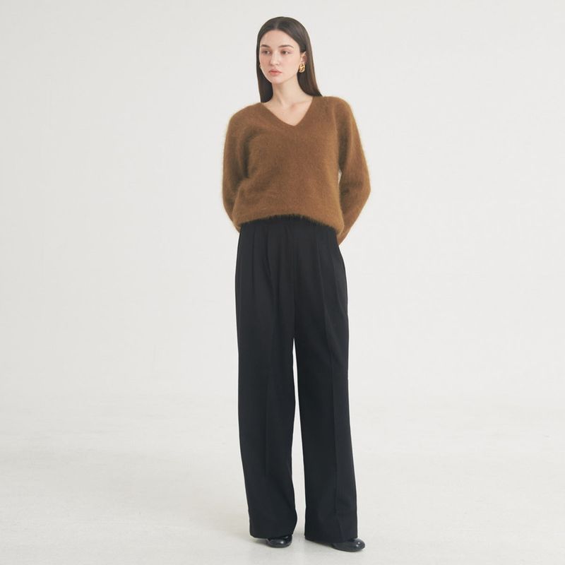 FREIHEIT(フライハイト)の「Two-Tuck Button Wide Wool Pants (Black)(Pants)」