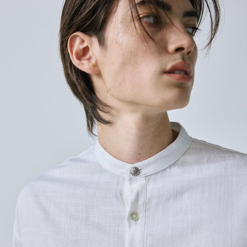 linen concho roll up shirt white