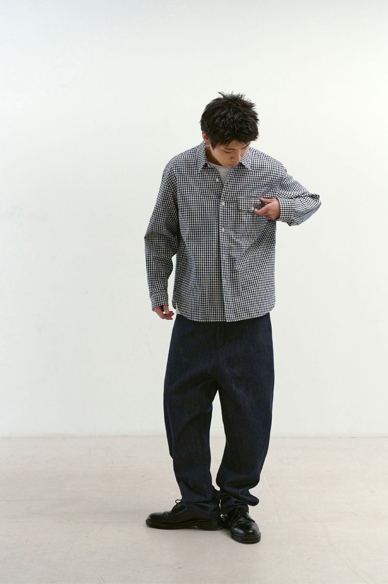 One Pocket Regular Check Shirt (Navy)