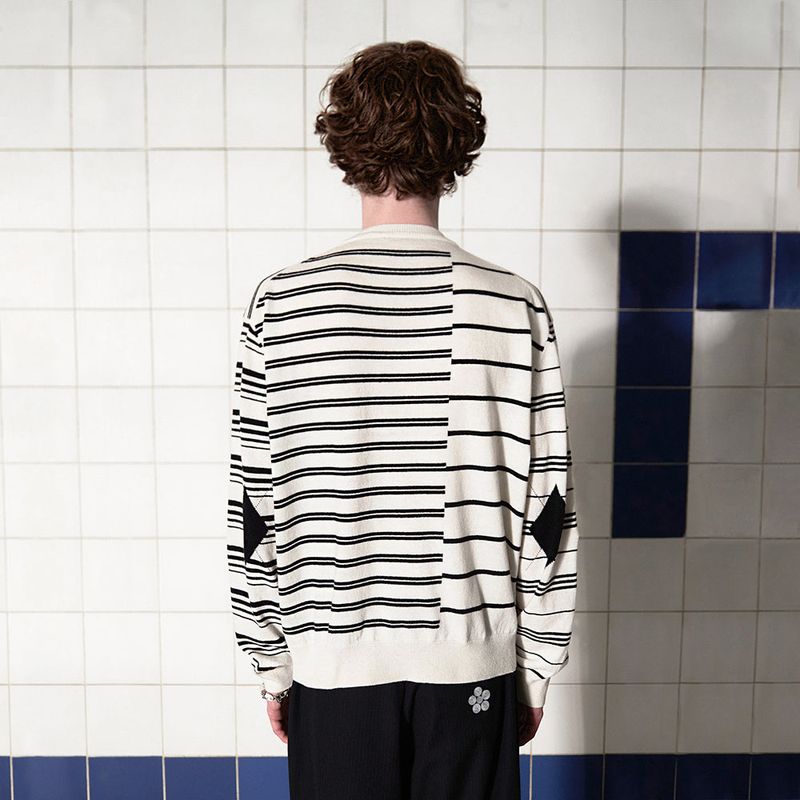 ARGYLE ELBOW STRIPE KNIT / IVORY