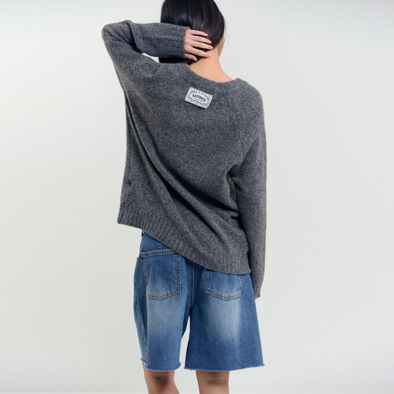 Soft Brushed V-Neck Knit Charcoal