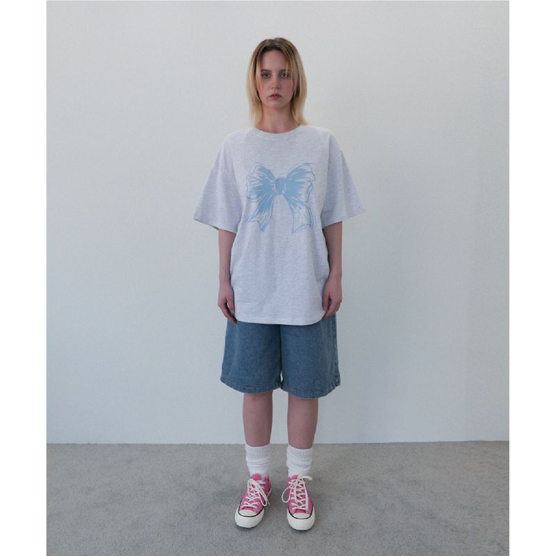 リボンロゴTシャツ - LIGHT GRAY