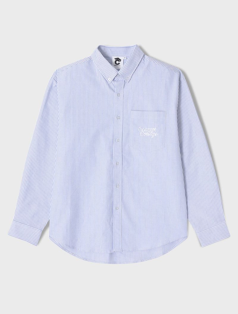 CONCEPT COLLEGE（コンセプトカレッジ）の「Basic Logo One Pocket Oxford Stripe Shirt / Blue [Unisex]（Tops）」
