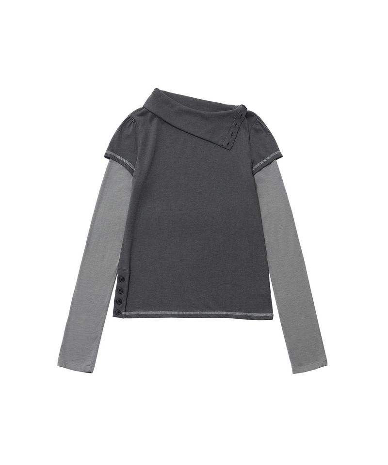 COWL NECK LAYERED LONG SLEEVE - CHARCOAL