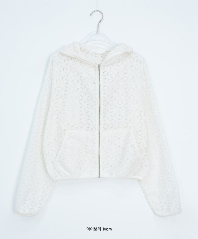 Linef Lace Summer Semi-Crop Hood Zip-Up
