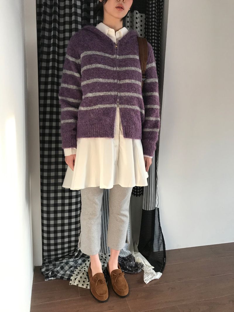 Saint Stripe Knit Hooded Zip-Up (2Colors)