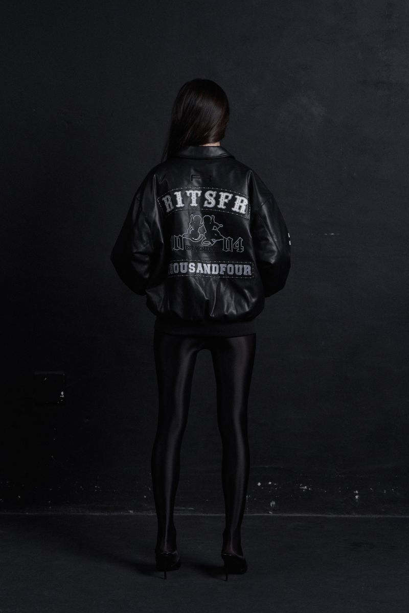 LEATHER VARSITY JACKET BLACK