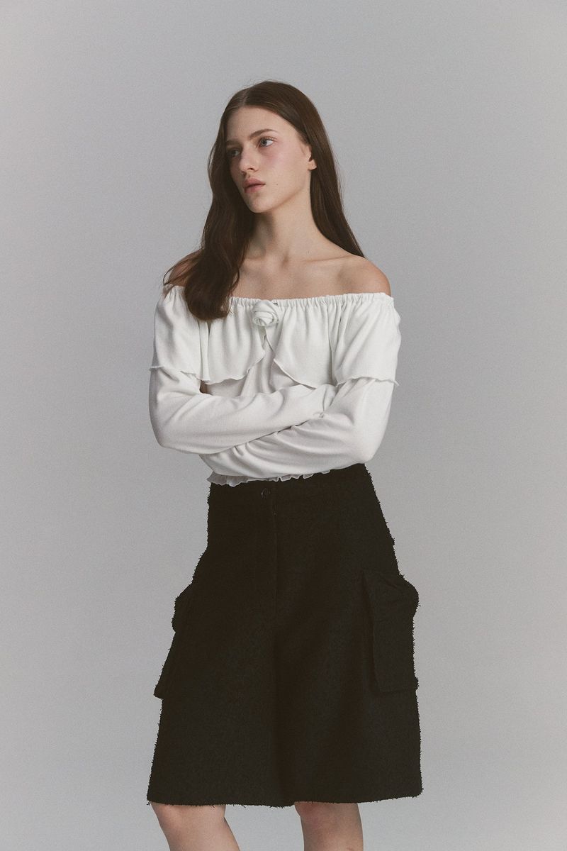 Ribbon Tweed Bermuda Pants Black