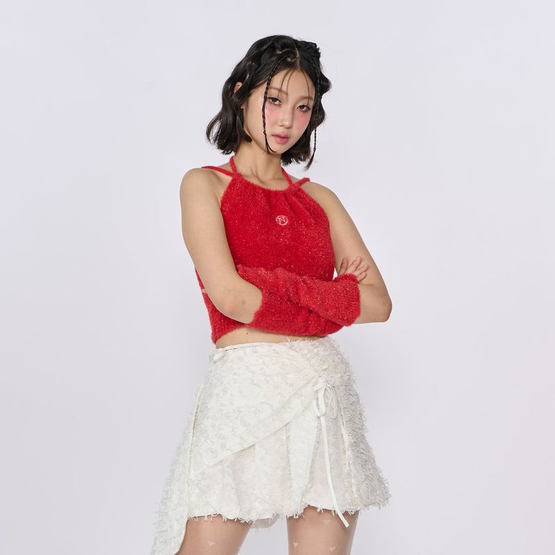 GLITTER 2WAY KNIT HALTER TOP_RED (WARMMER X)