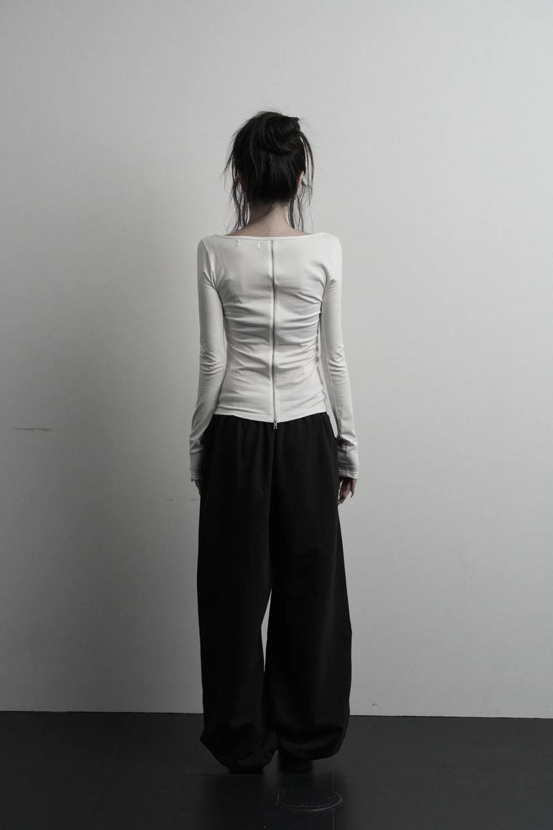 [label] back two-way zipper long sleeve (white)