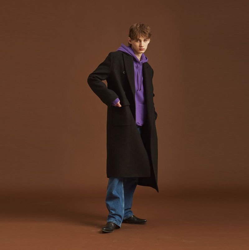 overfit double wool coat black