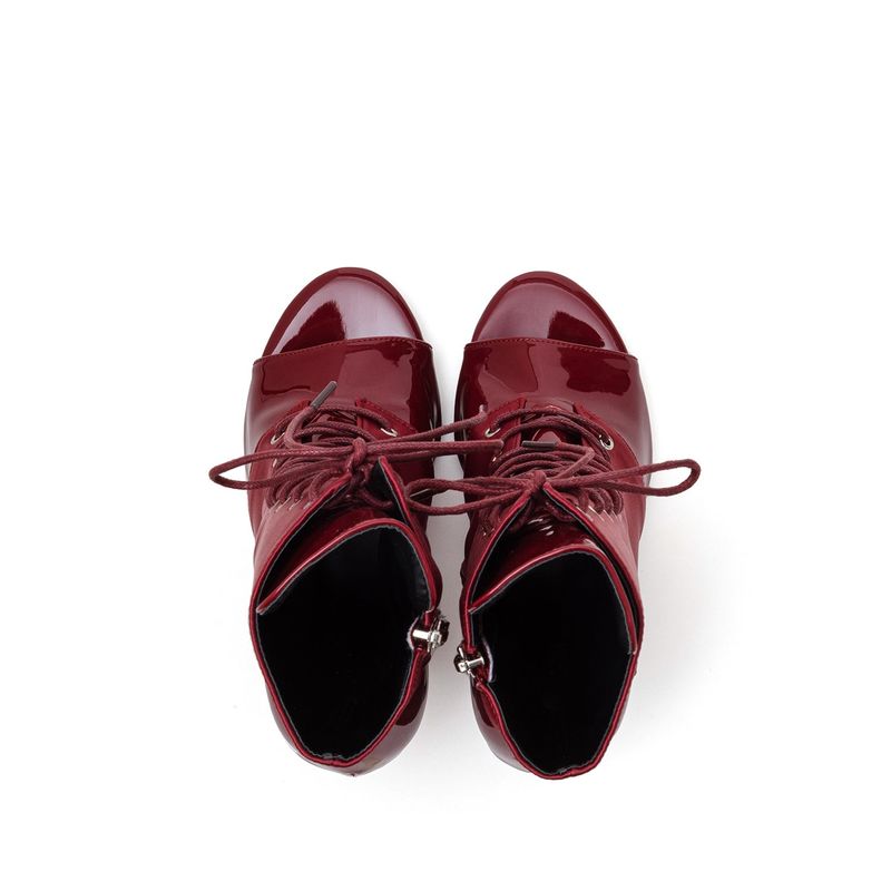Satin Enamel Lace-Up Open Toe Heel(Red)