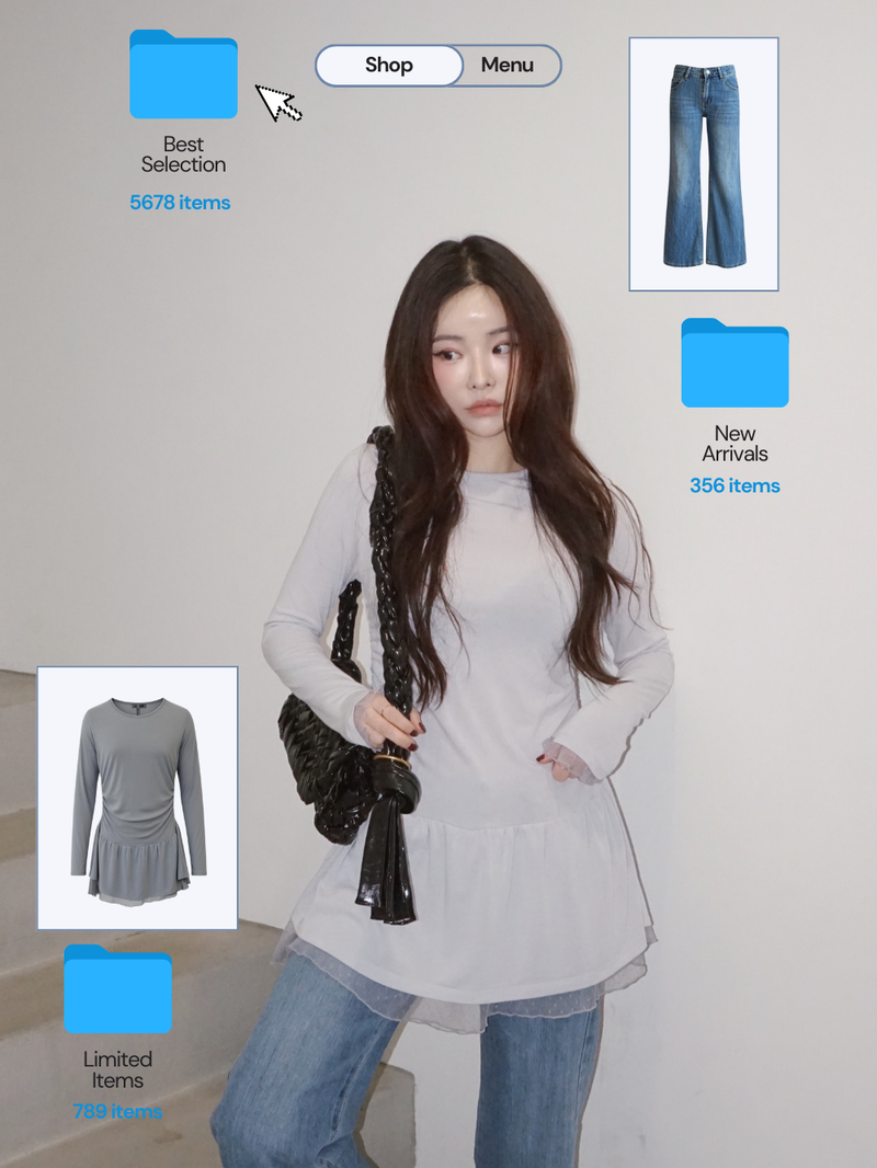 dereborujo（ドレボルゾー）の「Trendy lace frill long-sleeved shirring T-shirt（Dresses）」