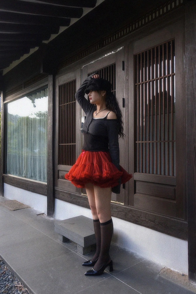 BURGUNDY FRILL TUTU MINI SKIRT