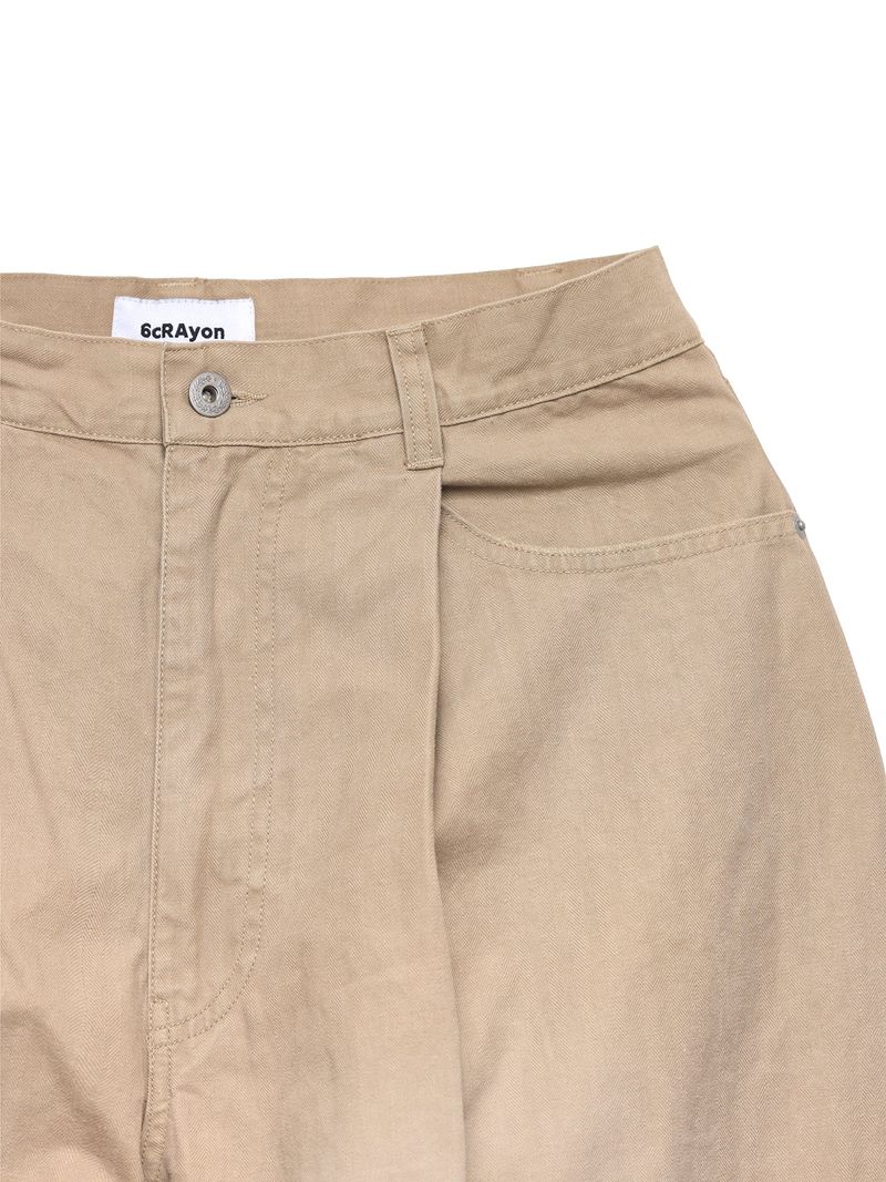 6CRAYON Khaki Classic Herringbone Washed Wide-Leg Trousers