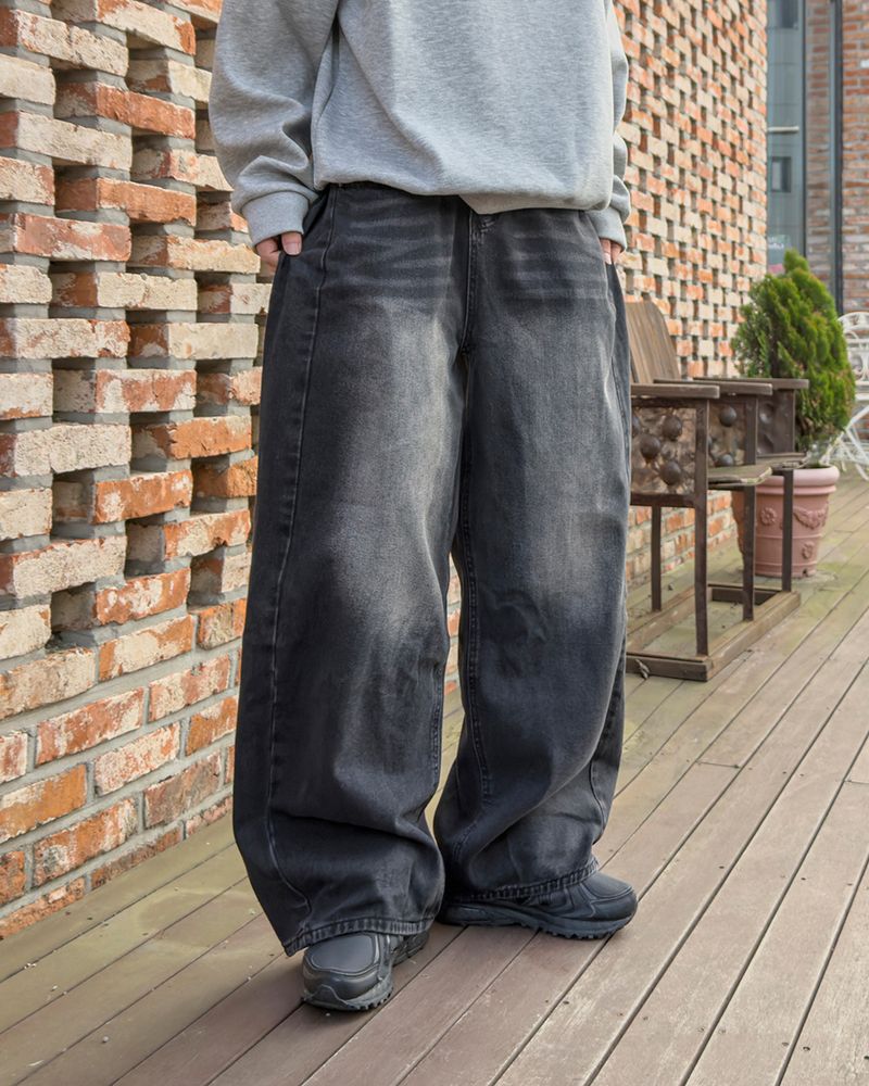 Mech side tuck wide denim pants