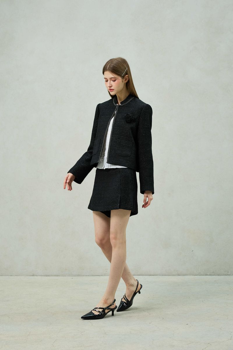 AGLOW TWEED SKIRT PANTS / BLACK