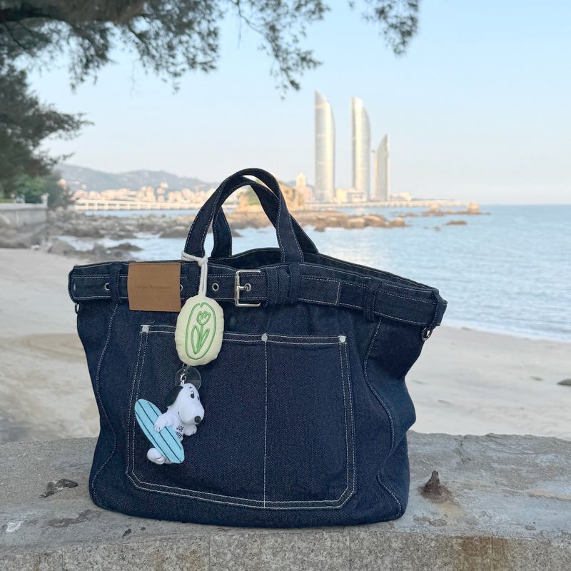 Washed Denim Crossbody Tote Bag