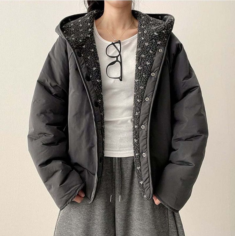 [Double-sided/Reversible*] PN Heart Pattern Fleece Hooded Jumper