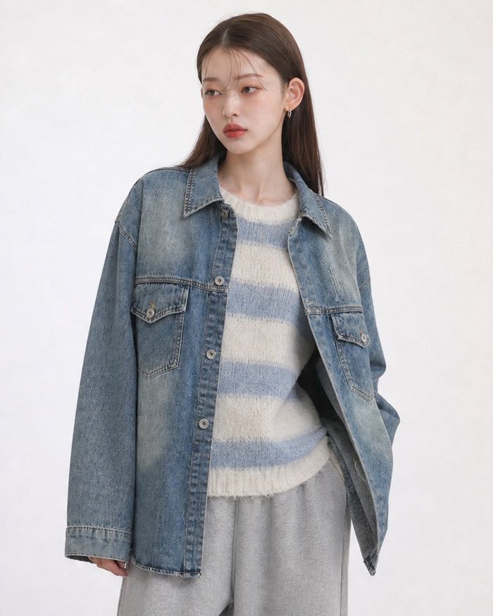 KIXI（キッシー）の「(UNISEX) Scratch Denim Shirts Jacket（Tops）」