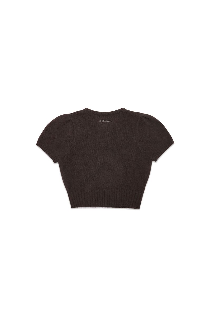 Puff raccoon half knit_brown