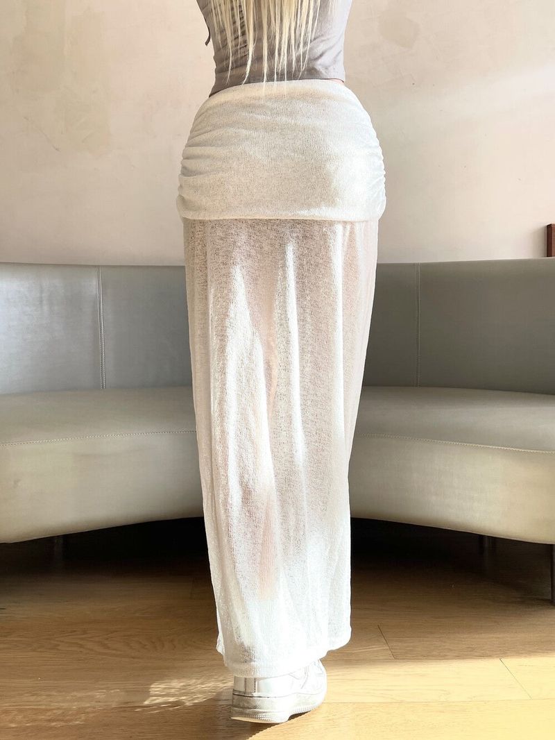 1380. Knit see-through flap long sk (2color)