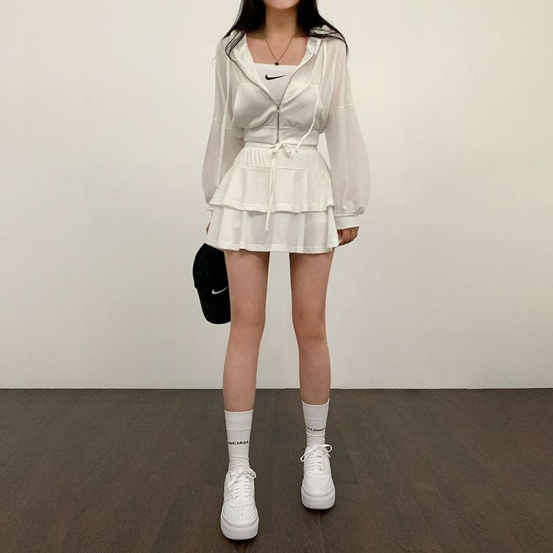 [Bellide made] skirt + hooded zip-up set