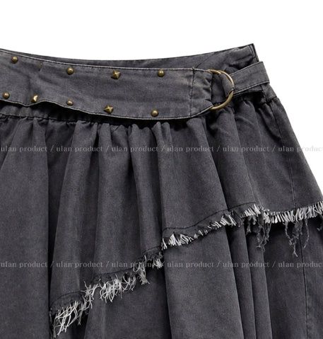 Marf Studded Grunge Unbalanced Skirt