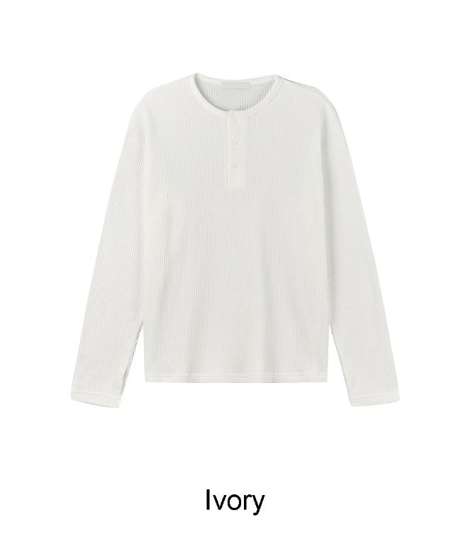 Tove Waffle Henley Neck Long Sleeve Tee