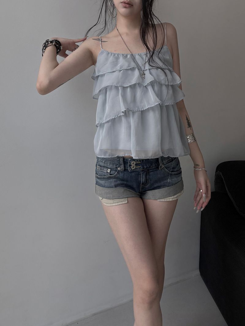 ruffle sheer bustier blouse (2color)