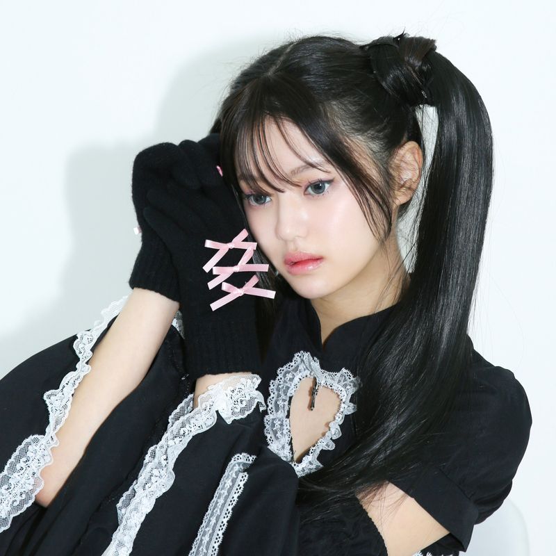 0 4 ribbon knit gloves - BLACK/PINK