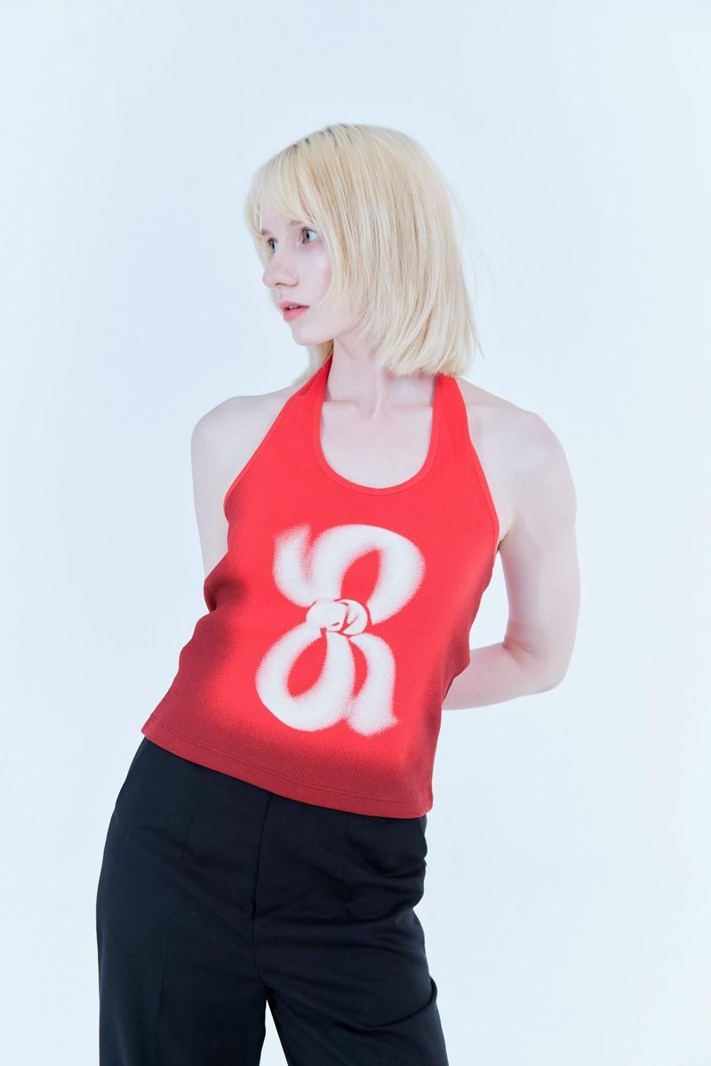 Halter printing top_passion red