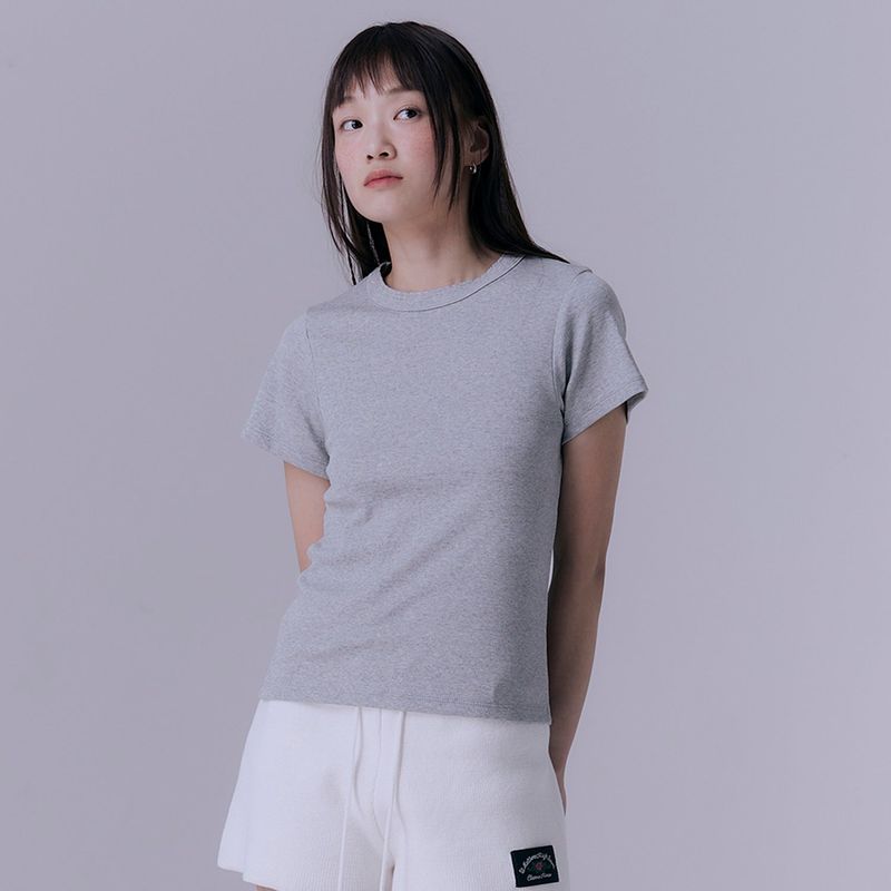 90's scallop stitch neck t-shirt (GREY)