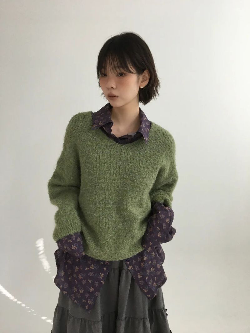 Bonbon Boucle V-neck Knit (5color)