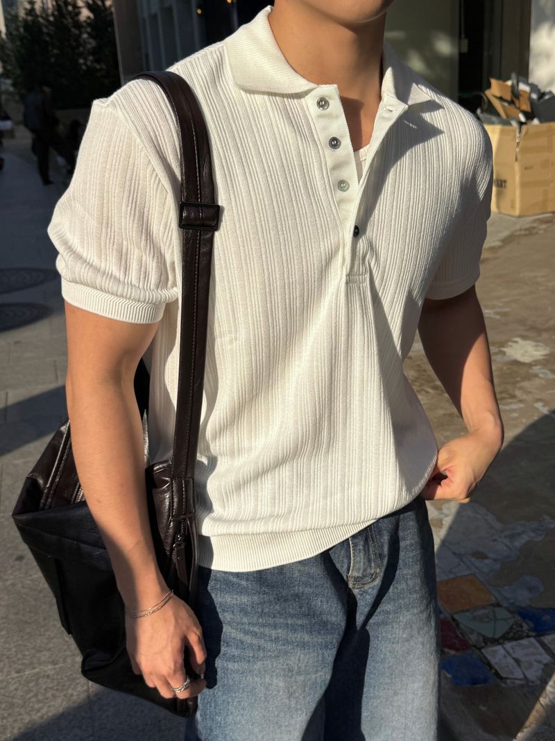 Texture collar knitwear short-sleeve