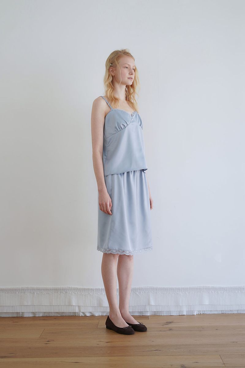 Satin lace top_skyblue