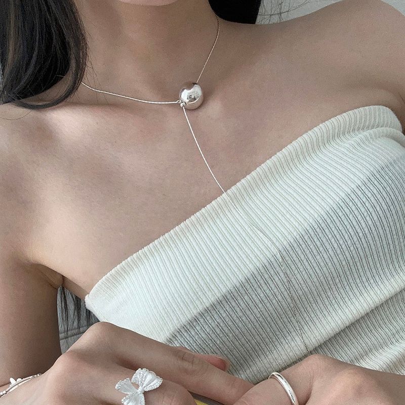 [92.5 silver] Big silver ball slide necklace