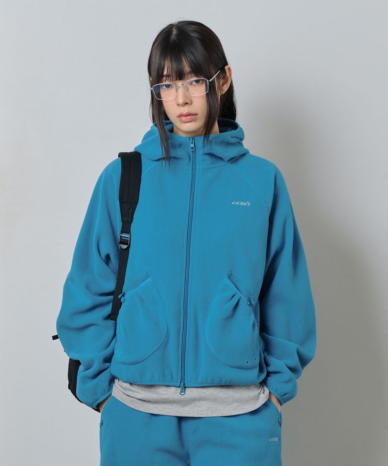 ODDSTUDIO（オッドスタジオ）の「Shirring Pocket Fleece Hooded Zip-Up - BLUE（Tops）」