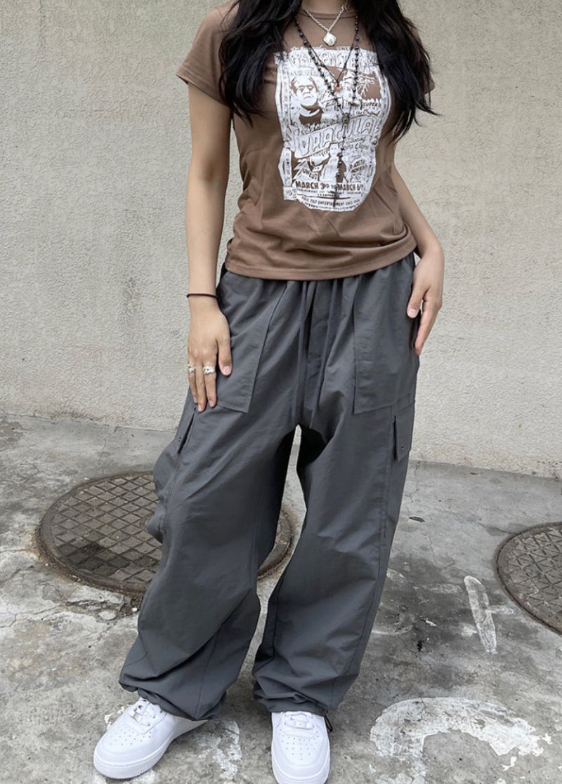 nylon banding cargo wide pants