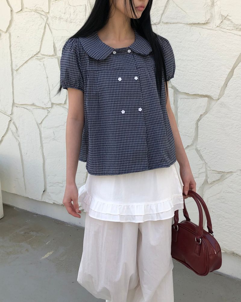 Furen Double-Button Short-Sleeve Blouse