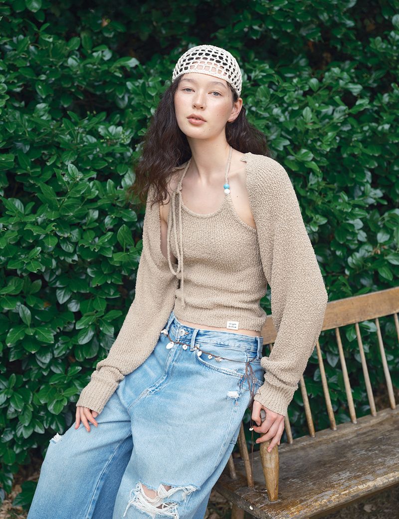 Summer Boucle Knit Bolero_Taupe