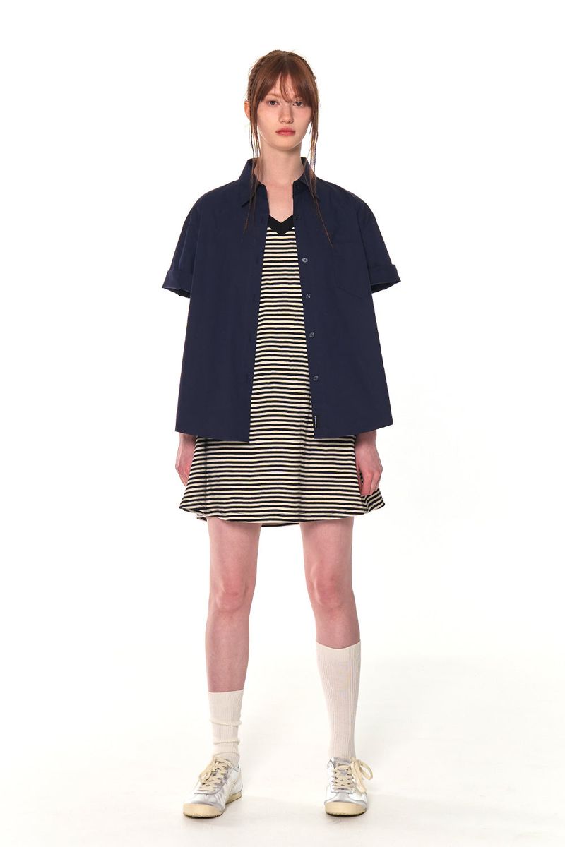 HALF COTTON OVERFIT SHIRTS (NAVY)