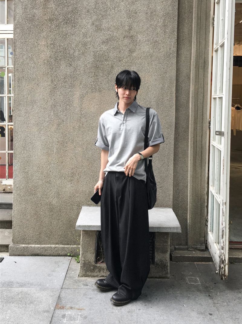Pintuck Pinstripe Wide Balloon Fit Slacks