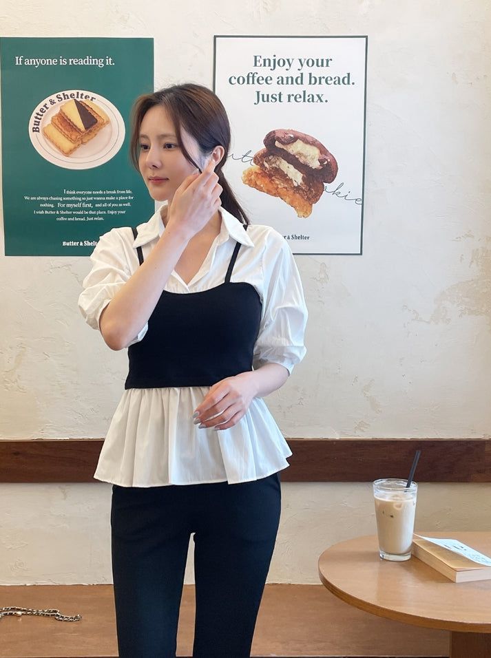 iam mari（アイアム マリ）の「Sign Bustier Layered Three Quarter Shirring Shirt（Tops）」